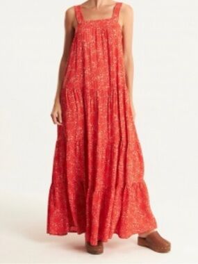 beachlunchlounge Red Printed Tiered Maxi Dress